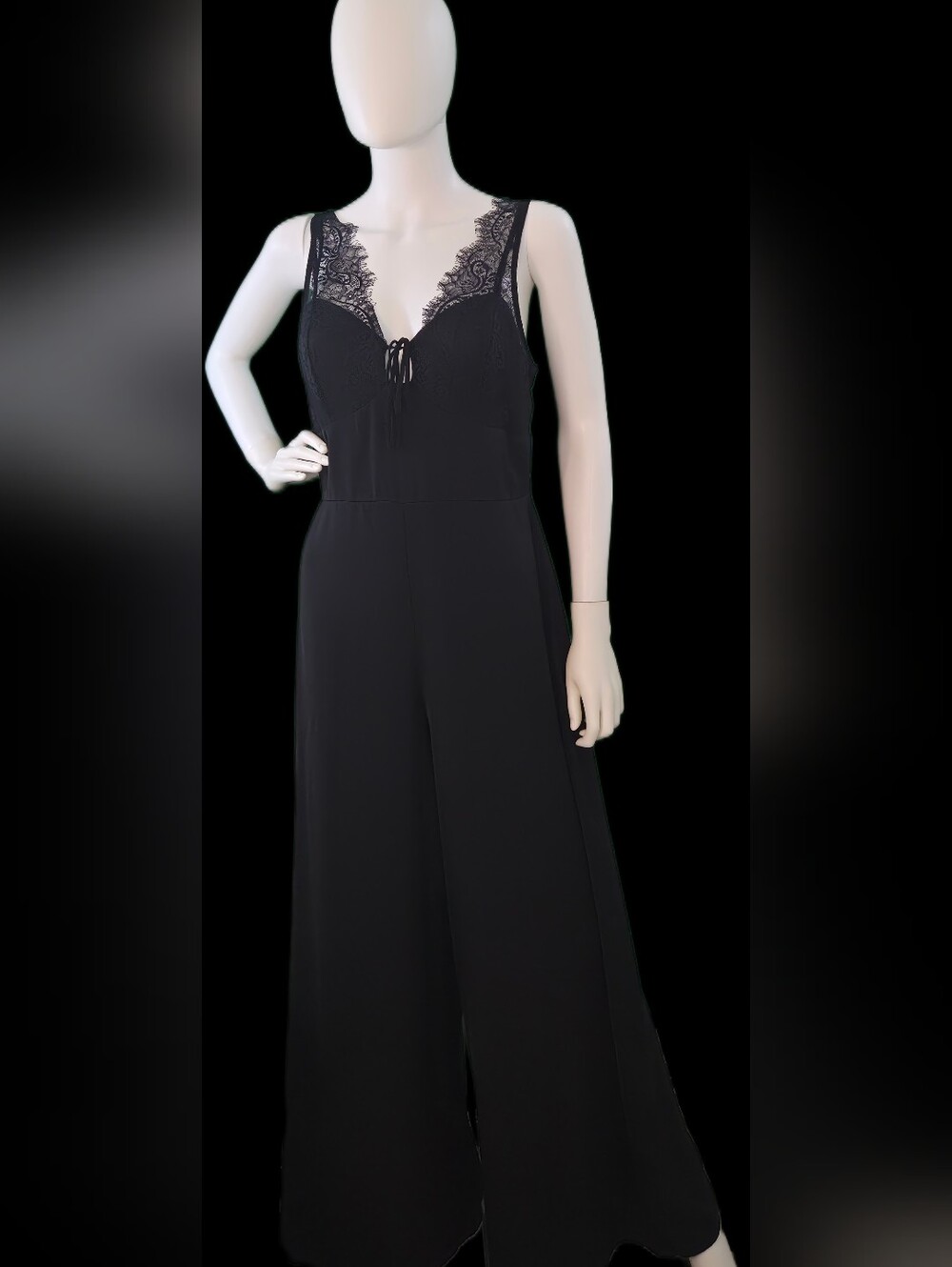 Trixxi Black Lace-Trim Wide-Leg Jumpsuit